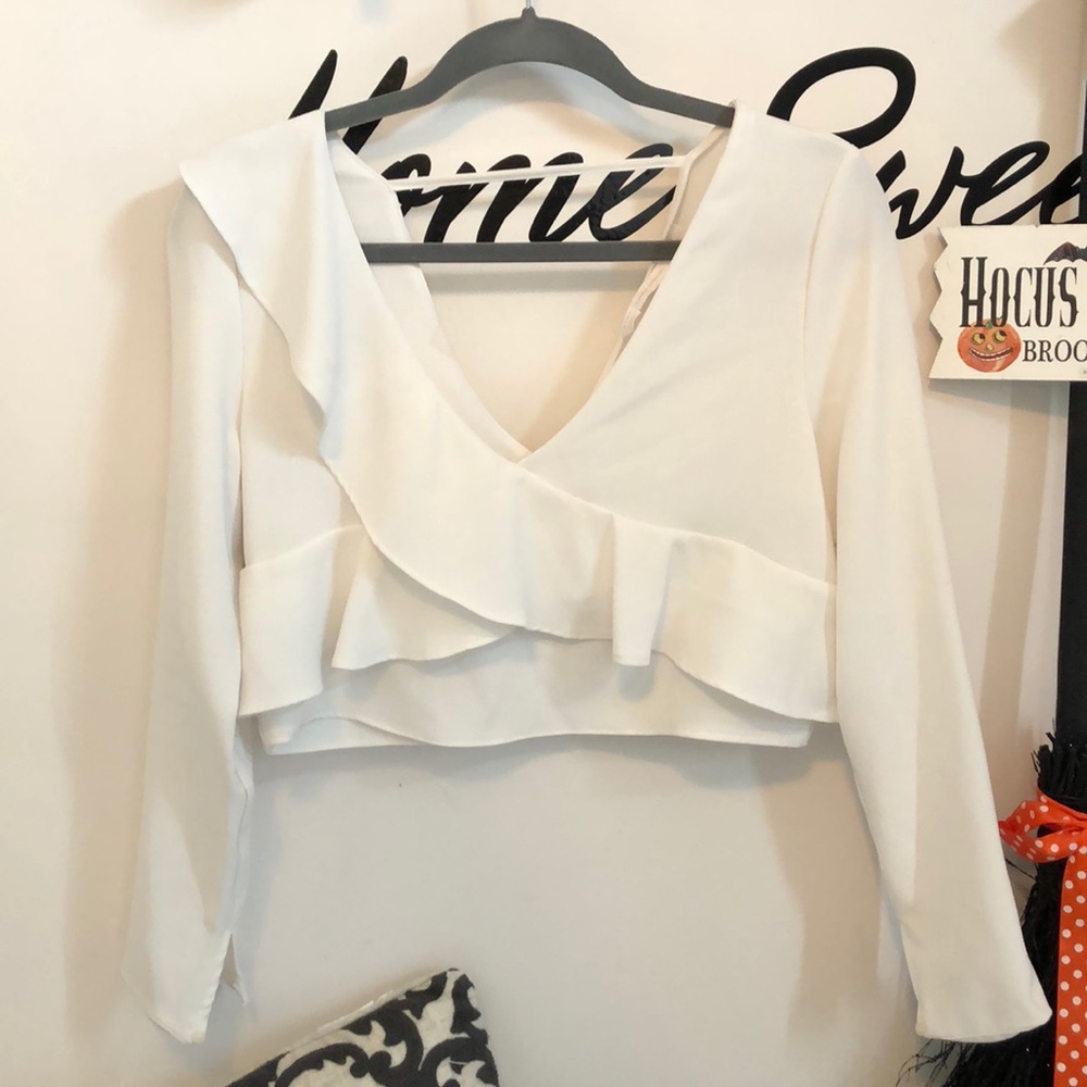 Zara Long-sleeve Ruffle Crop Top